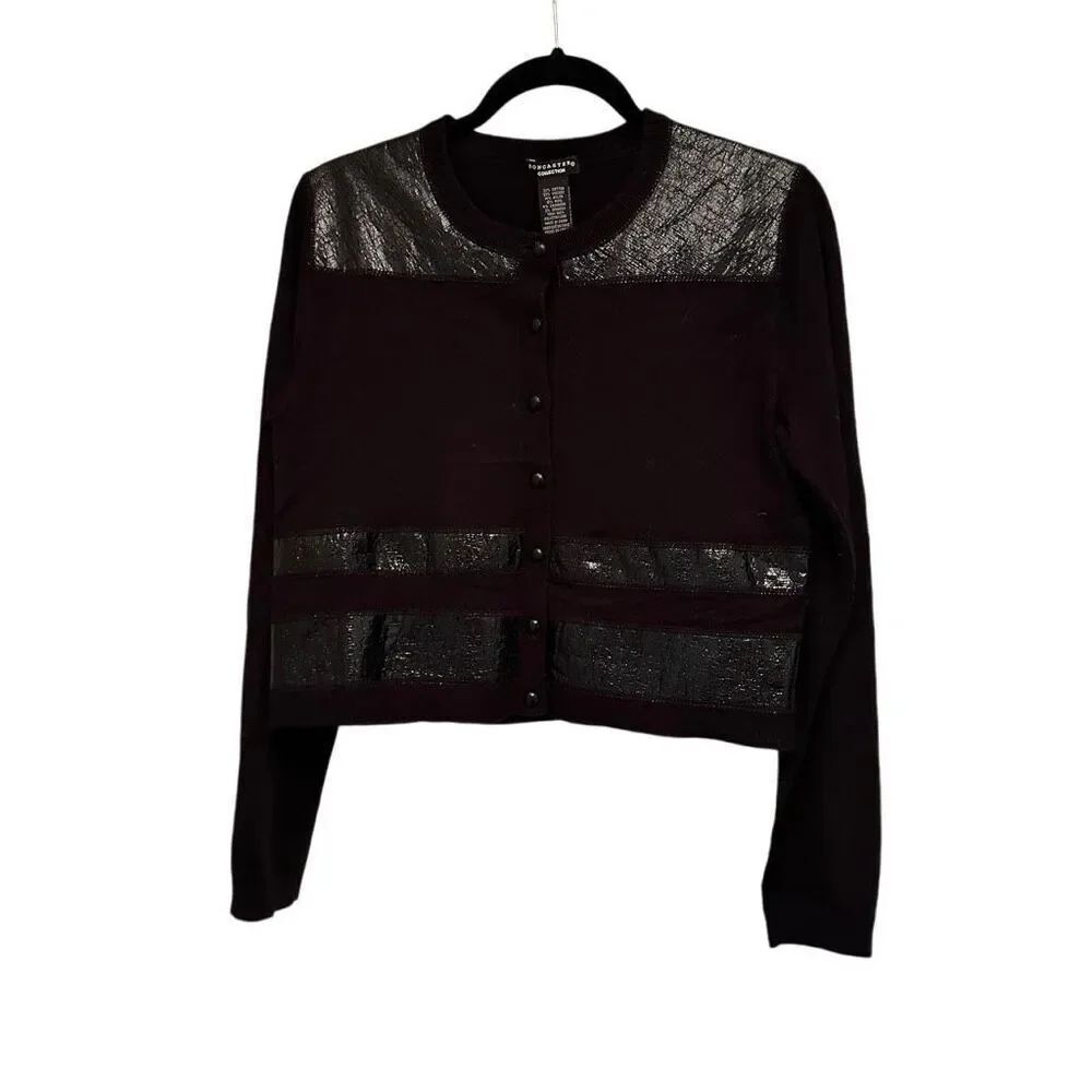 Doncaster black cardigan with patent leather accents - size M